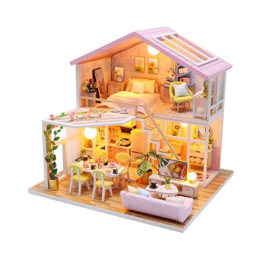 DIY Miniature House Modellbausatz,Puppenhaus Kitaus Holz,Gewächshaus DIY Miniature House Holz Mit Möbel,DIY Puppenhaus Kit,Miniaturhaus mit Möbeln und Zubehör,Handgefertigtes kleines Haus von Asudaro