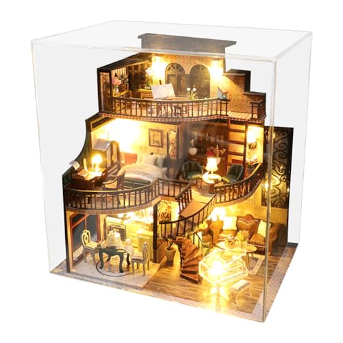 DIY Miniature House Modellbausatz,Puppenhaus Kitaus Holz,Gewächshaus DIY Miniature House Holz Mit Möbel und Licht,Miniature House Kit with LED Lights Wooden Model House Toy for Adults and Teens Typ2 von Asudaro