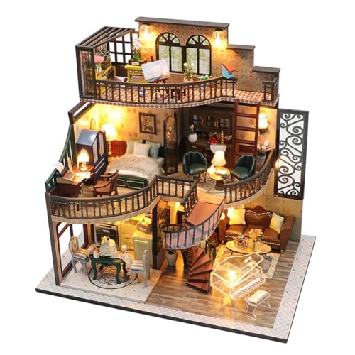 DIY Miniature House Modellbausatz,Puppenhaus Kitaus Holz,Gewächshaus DIY Miniature House Holz Mit Möbel und Licht,Miniature House Kit with LED Lights Wooden Model House Toy for Adults and Teens Typ1 von Asudaro