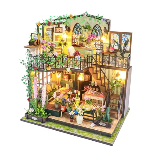 DIY Puppenhaus Kit,Miniatur-Modellbausatz für Gartenhäuschen,Gewächshaus DIY Miniature House Holz Mit Möbel und Lich,Holz Mit Möbel und Licht,Miniatur Puppenhaus DIY Kit,für Erwachsene und Kinder von Asudaro