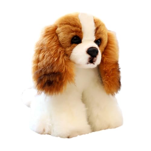 Flauschiges Plüschtier,King Charles Spaniel Plüschtier Simulation Hund,Kuscheltier Superweich mit großen Glitzeraugen,Plüschkissen Tier Spielzeug,für Kinder Mädchen Jungen,Weiß Braun(20*15cm) von Asudaro