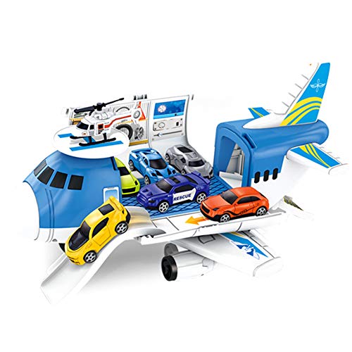 Flugzeug Spielset, Transport Frachtflugzeug Auto Spielzeug Set,Flieger Kinder Trägheitsrad Flugzeug mit Fahrzeugen Lernspielzeug Set, 4 Autos+1 Hubschrauber Set, Auto Spielzeug Kinder ab 3 Jahren von Asudaro