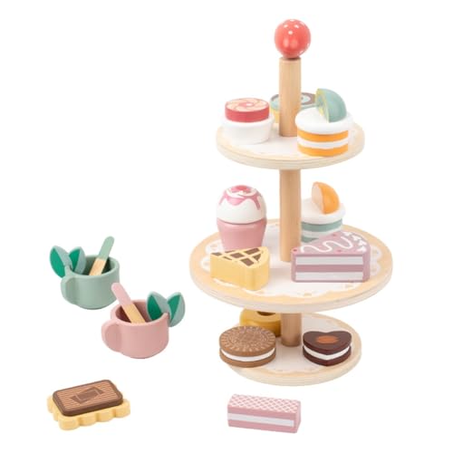 Holz Kinderküche Dessert Spielset,Spielküche Holz Cupcake Ständer ,Holzspielzeug Kuchen für Kinder,mit Kuchen Stand und Dessert Spielzeug Teeservice Zubehör,Teeparty Set Rollenspiel Geschenk Kinder von Asudaro