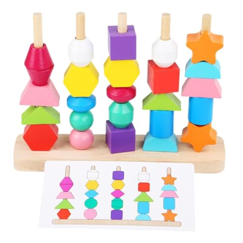 Holz Sortier und Stapelspielzeug,Holzspielzeug Steckspiel Fädelspiel Bausteine Sortierspiel,Pädagogisches Lernspielzeug,Motorikspielzeug Lernspiele,Stacking Blocks,Montessori Spielzeug für Kinder von Asudaro