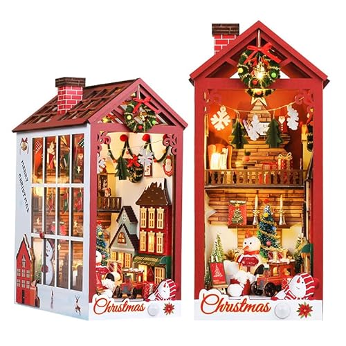 Miniatur Haus Selber Bauen Christmas Miniature House Bausatz DIY Set Puppenhaus 3D Miniatur Puppenhaus Holz Modellbausatz Miniatur Haus Garten mit Möbeln und LED Leuchten Bastelset Häuschen Holz #04 von Asudaro