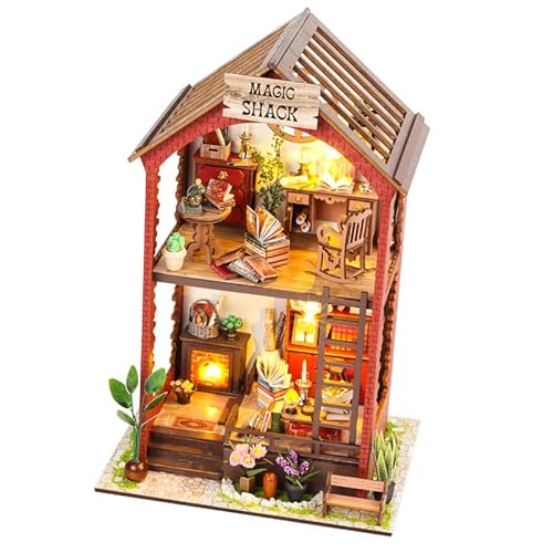 Miniatur Haus Selber Bauen Christmas Miniature House Bausatz DIY Set Puppenhaus 3D Miniatur Puppenhaus Holz Modellbausatz Miniatur Haus Garten mit Möbeln und LED Leuchten Bastelset Häuschen Holz #05 von Asudaro