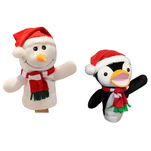 Tier-Handpuppe,weiche ausgestopfte Handpuppeninklusive Pinguin-Handpuppe/Schneemann-Handpuppe/Weihnachtsmann-Rentier-HandpuppePlüschtier offenem MundRollenspiel-Geschichtenpuppen Geschichtenerzählen von Asudaro