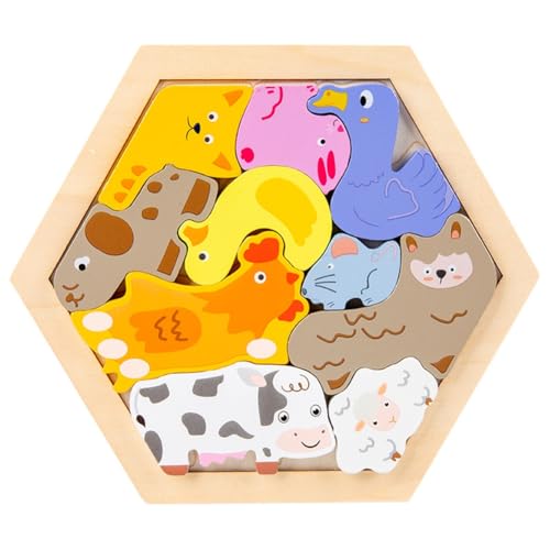 Würfelpuzzle 3D Holz,Bunte Holzkreatur-Puzzleblöcke, 3D Lernspielzeug zum Bauen,Montessori Lernendes Spielzeug, Holzpuzzle-Spielzeug Kinderpuzzle zum frühen Lernen kognitivesBauernhof Serie von Asudaro