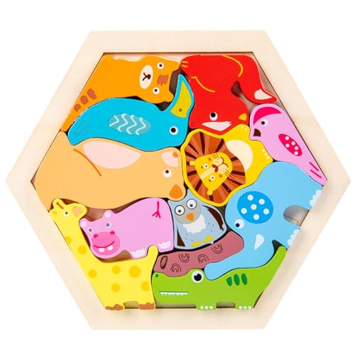 Würfelpuzzle 3D Holz,Bunte Holzkreatur-Puzzleblöcke, 3D Lernspielzeug zum Bauen,Montessori Lernendes Spielzeug, Holzpuzzle-Spielzeug Kinderpuzzle zum frühen Lernen kognitivesTier Serie von Asudaro