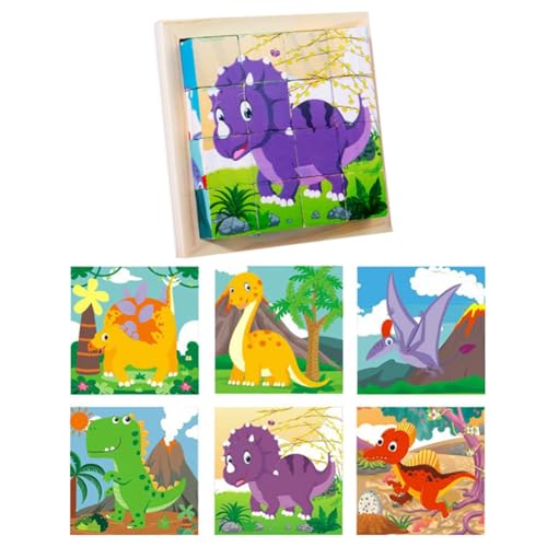 Würfelpuzzle Holz,Vorschule Lernspielzeug ,3D Würfelpuzzle Puzzlespiele,Holzspielzeug Bilderwürfel Holzpuzzle,Montessori Holzpuzzle Lernspielzeug für Kinder Jungen und Mädchen,Dinosaurier Serie von Asudaro