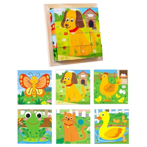 Würfelpuzzle Holz,Vorschule Lernspielzeug ,3D Würfelpuzzle Puzzlespiele,Holzspielzeug Bilderwürfel Holzpuzzle,Montessori Holzpuzzle Lernspielzeug für Kinder ab 1 2 3 4 Jungen und MädchenWeide Serie von Asudaro