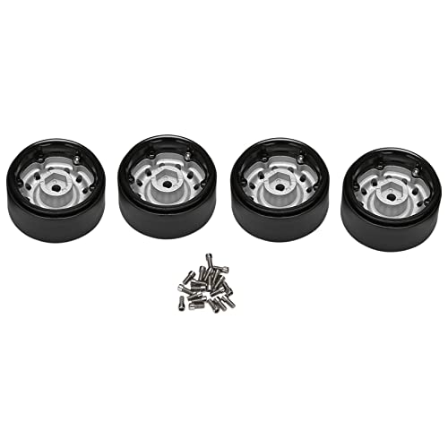 Asuinxurr 4 StüCk Metall 1,9 Beadlock Rad Felgen Nabe für 1/10 Rc Crawler Auto Axial Scx10 90046 Trx4 D90 D110 12 Kleine LöCher, Silber von Asuinxurr