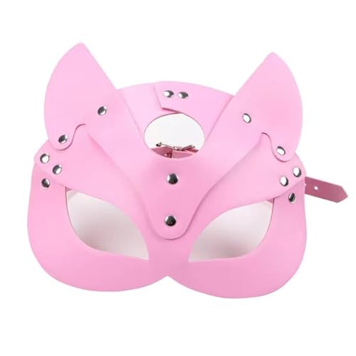 Asuinxurr Frauen-Katzenmaske, Halbes Gesicht, Katzenmaske, Leder, Katzenohren, Maske, Cosplay-Kostüm, Ersatzteile, Rosa von Asuinxurr