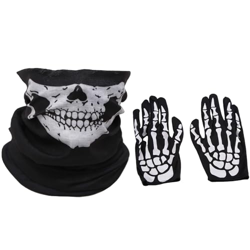 Asuinxurr Halloween Maske Scary Skull Chin Maske Skeleton Ghost Hand Schuhe für Performances, Partys, Dress Up, Festivals (3 StüCk/Set) von Asuinxurr