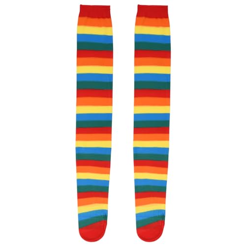 Asuinxurr Regenbogengestreifte Socken Über Dem Knie Clown Gestreiftes KostüM Hohe StrüMpfe für Halloween Cosplay Partys von Asuinxurr