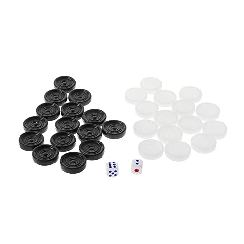 Asukohu 30 Teile/Satz Kunststoff Schwarz Weiß Checkers Backgammon Schach Stück Mit 2 Würfel Home Party Tisch Brettspiel Erwachsene Kinder Spielzeug von Asukohu