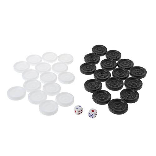 Asukohu 30 Teile/Satz Kunststoff Schwarz Weiß Checkers Backgammon Schach Stück Mit 2 Würfel Home Party Tisch Brettspiel Erwachsene Kinder Spielzeug von Asukohu