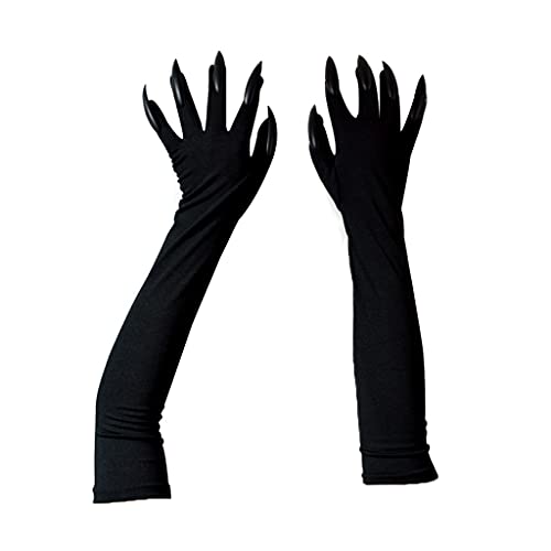 Asukohu Halloween Lange Nägel Handschuhe Cosplay Lange Kostüme Requisiten Pfote Handschuhe mit Schwarz Silber Nägel für Erwachsene von Asukohu