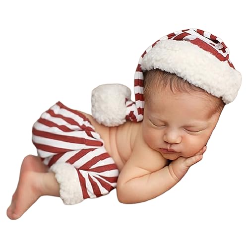 Asukohu Neugeborenen Baby Fotografie Requisiten Outfits Weihnachtsmann Baby Outfits Handgefertigte Mütze Und Hose Outfits Weihnachtskostüm von Asukohu