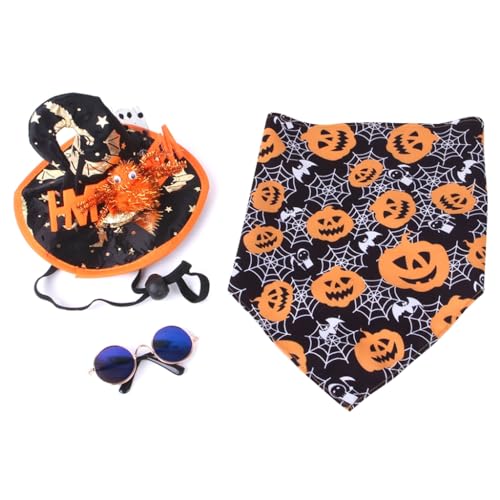 Halloween-Kostüm, Kleidung für Hundekleidung, Hut + Dreieckstuch + Brille, Haustierkleidung, Weihnachtsfest-Dekoration von Asukohu