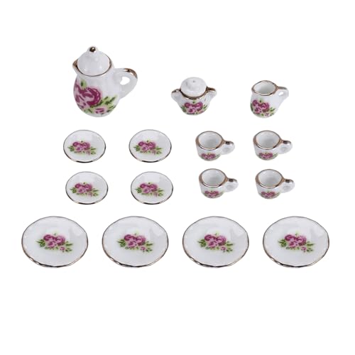 Asyduey 15 STK. Puppenhaus Miniatur Ware Porzellan Tee Set Teller Becher Teller Chinesische Rose von Asyduey