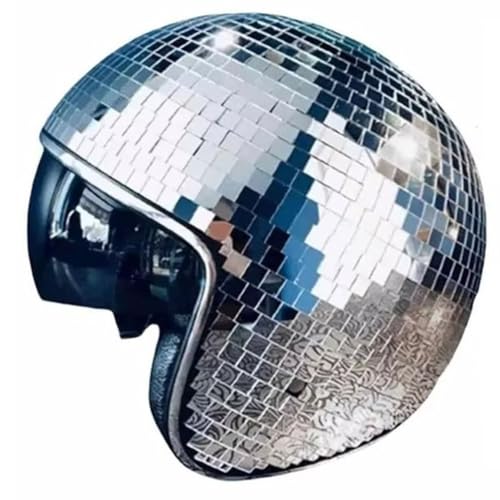 Asyduey Diskokugel-Helm, Glitzerspiegel, Glas, Punk-Kostümhut mit Einziehbarem Visier, Discokugel-Hut für Bar-DJ-Club-Zubehör von Asyduey