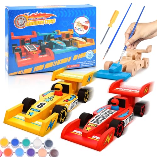 AsyinXson 3 Stück Kinder Autos Bastelset zum Bemalen, Rennauto Bausatz Kinder Holz, Holz Bastelset Kinder Auto, Kreativ DIY Handwerk Basteln Spielzeug Geschenk von AsyinXson