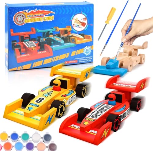 AsyinXson 3 Stück Rennauto Bausatz Kinder Holz,Bastelset Jungen,Kinder Autos Bastelset zum Bemalen,Kinder DIY Autos Bastelset zum Bemalen, für Jungen und Mädchen ab 3 4 5 6 7 Jahre Spielzeug Geschenk von AsyinXson