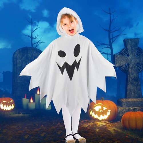 AsyinXson Halloween Kostüm Mädchen Geist, Kostüm Geist Kinder, Weiß Geister Umhang, für Kinder, Jungen, Mädchen, Karneval, Cosplay, Fasching, Fancy Kleid (M) von AsyinXson