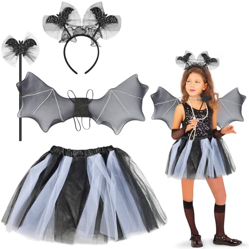 AsyinXson Halloween kostüm kinder fledermaus,Fledermaus Kostümset für Kinder,Mädchen Fledermaus Kurzer Rock,Geeignet für Mädchen im Alter von 3-8,geeignet für Partys,Halloween (Streifen) von AsyinXson