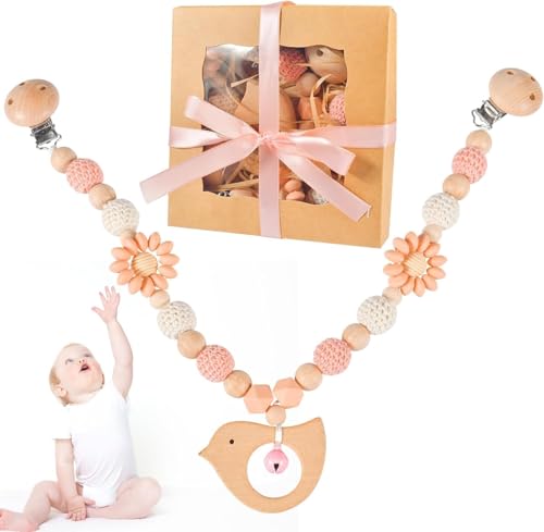 AsyinXson Kinderwagen Kette für Babys, Kinderwagenkette Holz Baby, Niedliche Tierform Kinderwagenspielzeug für Babys von AsyinXson