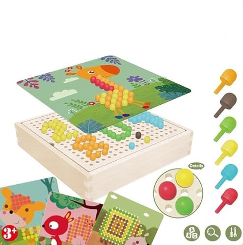 Mosaik Steckspiel für Kinder, 3D Spielzeug ab 2 3 4 5 Jahre Holz Steckspiel mit 240 Steckperlen und 10 Bunten Steckplätte Kreatives Pädagogisches Spielzeug Geschenke für Mädchen Jungen, 23 * 23cm von AsyinXson