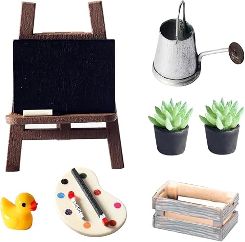 Wichtel Zubehör, Miniatur Holz Staffelei Palette Zeichnung Bord Öl Malerei Set 12 Stück, Miniatur Puppenhaus Zubehör für Weihnachten Wichteltür Deko und 1/12 Puppenhaus von AsyinXson