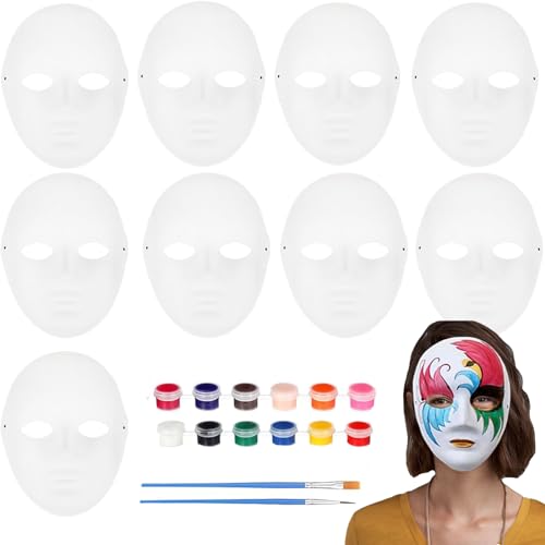 Aszaui 12 Stück DIY Weiße Papier Maske,Masken zum Bemalen Kinder(21x17cm),Masken zum Basteln,Masken zum Bemalen Kinder Schulmädchene,Weiße Papiermasken für Karneval, Cosplay,Maskerade Party von Aszaui