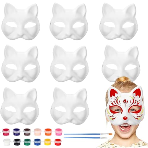 Aszaui 12 Stück Katzenmaske,Therian Mask,DIY Weiße Papier Maske,Masken zum Bemalen Kinder,Leere Maske,Papiermasken Fuchsmasken für Karneval von Aszaui