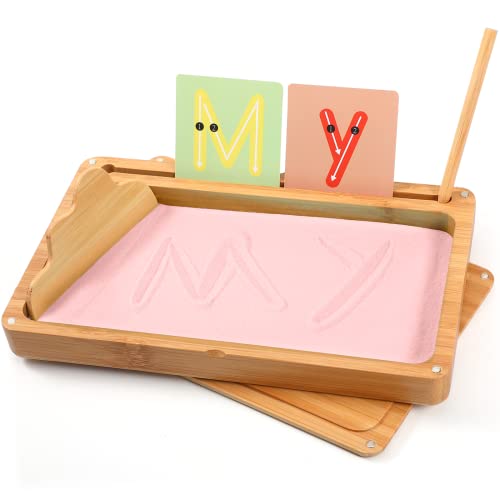 AtMini Montessori sandtablet Frühes Training buchstaben und Zeichens pielzeug Holz Montessori Sandtisch Lerns pielzeug für Frühe motorische Entwicklung bei Kindern (Rosa) von AtMini