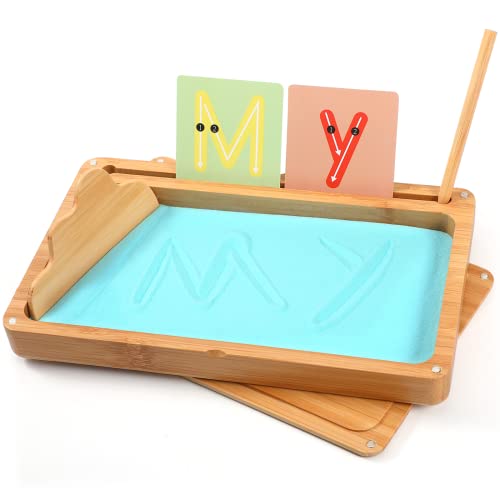 Montessori sandtablet Frühes Training Buchstaben und Zeichens pielzeug Holz Montessori Sandtisch Lerns pielzeug für Frühe motorische Entwicklung bei Kindern (blau) von AtMini