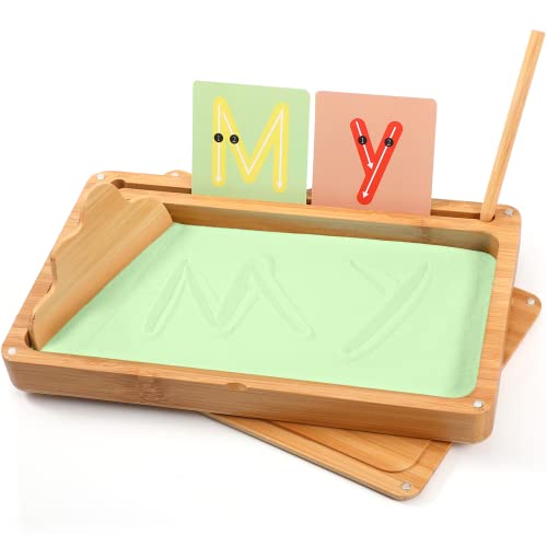 AtMini Montessori sandtablet Frühes Training buchstaben und Zeichens pielzeug Holz Montessori Sandtisch Lerns pielzeug für Frühe motorische Entwicklung bei Kindern (grün) von AtMini