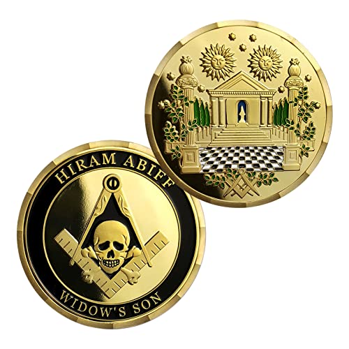 AtSKnSK Freimaurer Münze Hiram Abiff Totenkopf Symbol, Messing Münze mit Freimaurer-Hütte Design und Kariertem Boden, Ideal als Sammlerstück und Geschenk für Freimaurer Unterstützer von AtSKnSK