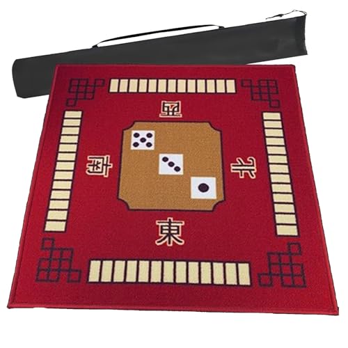 AthuAh mahjong Spiel set, Rote, verdickte Mahjong-Matte for Tisch, mit Tragetasche, rutschfeste, geräuschreduzierende Spielmatte, Poker-Kartenspiel-Tischdecke (Größe: 30,7 x 30,7 Zoll)(32.7x32.7inch) von AthuAh