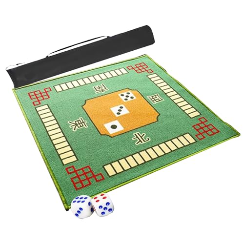 mahjong spiel set, Mahjong-Tischmatte mit Regeln und 2 Würfeln und Tragetasche, rutschfeste und geräuschreduzierende Spielmatte for Poker-, Karten- und Dominospiele (Farbe: Rot, Größe: 39,4 x 39,4 Zol von AthuAh