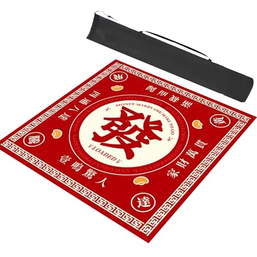 mahjong spiel set, Mahjong-Tischmatte mit schwarzer Tragetasche, rutschfeste und geräuschreduzierende Tischabdeckung, rutschfeste Matte for Brettspiele (Farbe: Rot, Größe: 27,6 x 27,6 Zoll/70 x 70 cm) von AthuAh