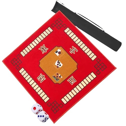 mahjong spiel set, Quadratische Mahjong-Tischmatte mit 2 Farben und Reisetasche, rutschfeste, geräuschreduzierende, verschleißfeste, multifunktionale Kartenspielmatte (Farbe: Rot, Größe: 34,7 x 34,7 Z von AthuAh