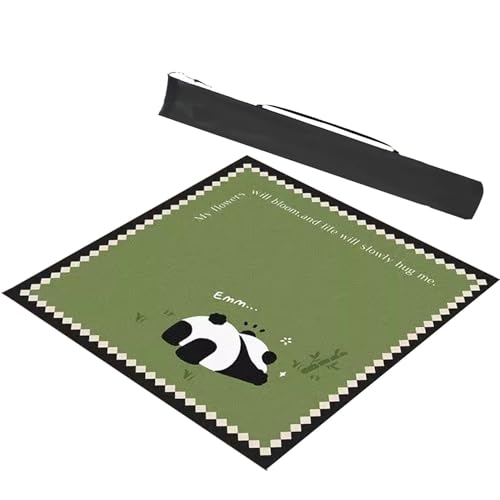 mahjong spiel set, Quadratische Mahjong-Tischmatte mit Tragetasche, niedliche Panda-Druck-Spieltischmatte, rutschfeste und geräuschreduzierende Spieltischabdeckung (Farbe: Beige-1, Größe: 27,6 x 27,6 von AthuAh