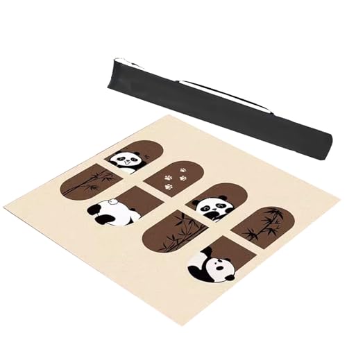 mahjong spiel set, Quadratische Mahjong-Tischmatte mit Tragetasche, niedliche Panda-Druck-Spieltischmatte, rutschfeste und geräuschreduzierende Spieltischabdeckung (Farbe: Beige-1, Größe: 27,6 x 27,6 von AthuAh