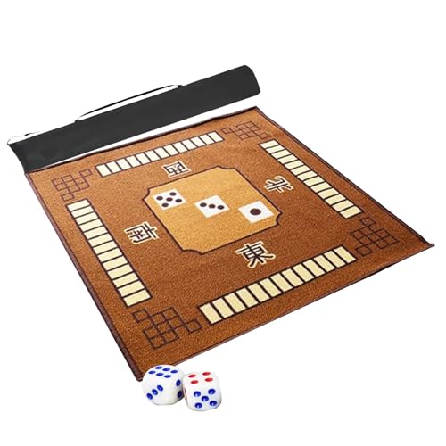 mahjong spiel set, Verdickte Mahjong-Tischmatte mit Regeln, rutschfeste, geräuschreduzierende Spielmatte for Poker-Kartenspiele, mit 2 Würfeln und Aufbewahrungstasche (Farbe: Rot, Größe: 30,7 x 30,7 Z von AthuAh