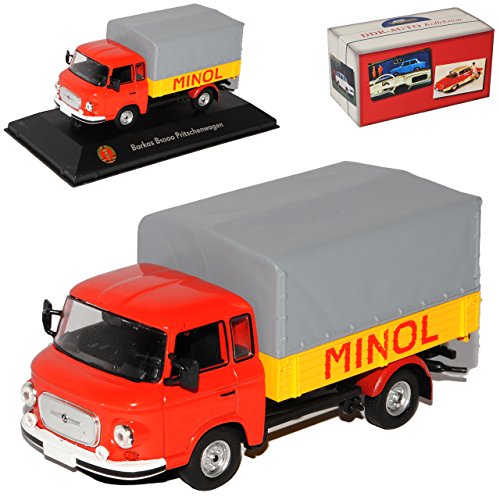 Atlas Barkas B1000 Pritsche Minol Rot 1/43 Modell Auto mit individiuellem Wunschkennzeichen von Atlas