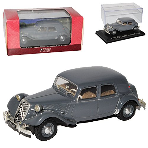 Atlas Citroen Traction Avant 15 SIX Grau mit Sockel und Vitrine 1/43 Modell Auto von atlas editions