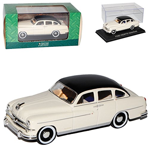 Atlas Ford Vedette Vendome Beige mit Schwarzem Dach mit Sockel und Vitrine 1/43 Modell Auto mit individiuellem Wunschkennzeichen von Atlas