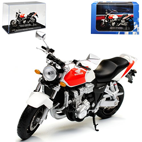 Atlas Hon-da CB1300 Weiss Rot mit Sockel und Vitrine 1/24 Modell Motorrad mit individiuellem Wunschkennzeichen von atlas editions